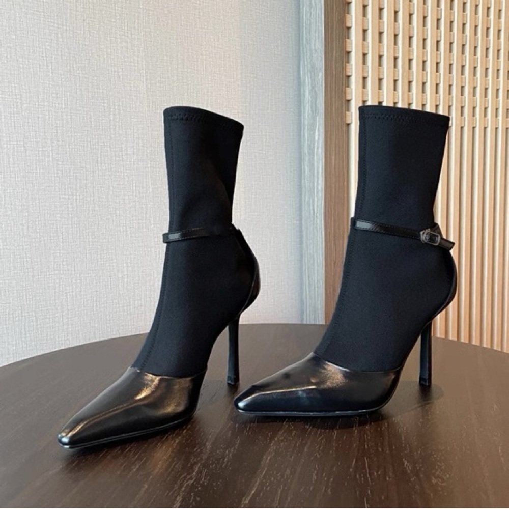 New Black Ankle High Heel Boots Size 37
